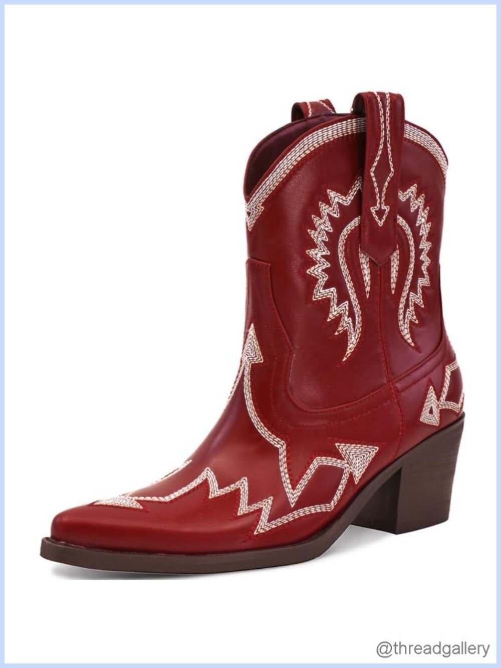 Western Ankle Cowboy Boots Wide Calf Chunky Pointed Toe PU-Leather
